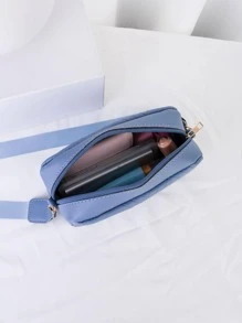 1 chiếc túi đeo vai/đeo chéo vuông nhỏ họa tiết chữ V chần bông màu đen dành cho nữ, túi đựng máy ảnh đa năng thời trang có trang trí phần cứng màu vàng - Màu xanh lam - Xem 5