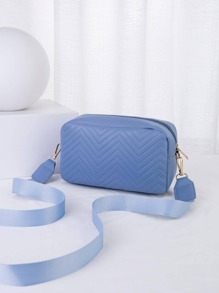 1 chiếc túi đeo vai/đeo chéo vuông nhỏ họa tiết chữ V chần bông màu đen dành cho nữ, túi đựng máy ảnh đa năng thời trang có trang trí phần cứng màu vàng - Màu xanh lam - Xem 4