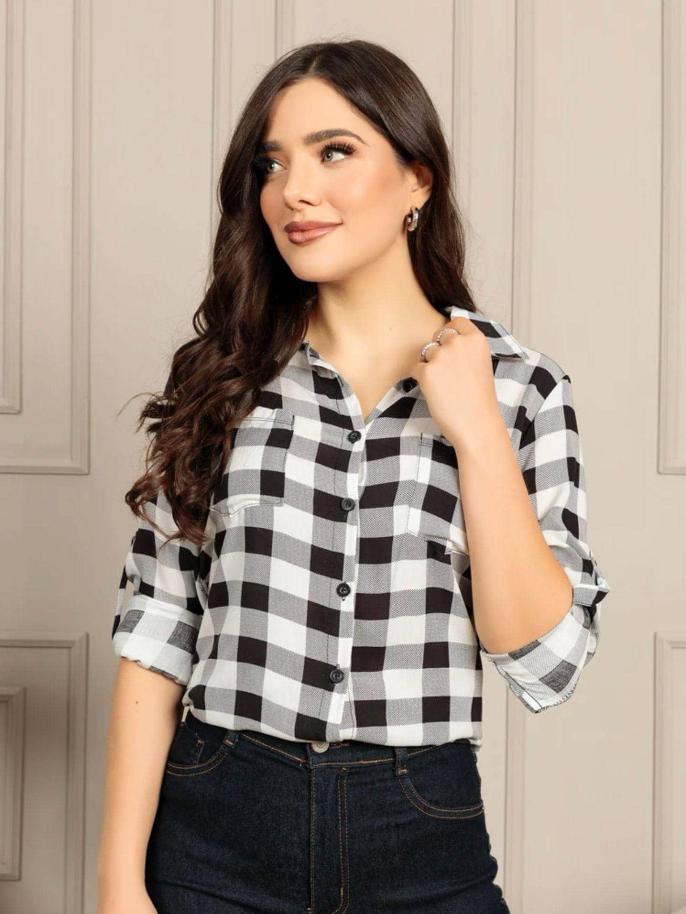 Plus Size Blouses - Black and White - View 1