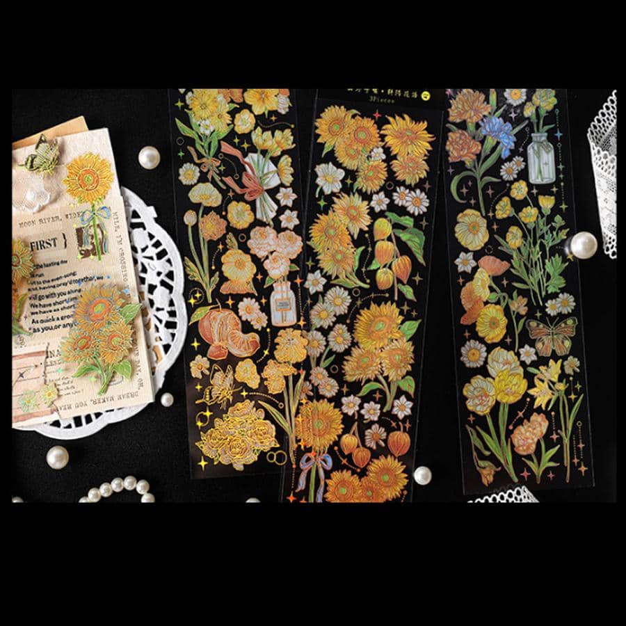 3pcs Flower Pattern Sticker, Creative Multi-purpose Decorative Sticker For Hand Account Decoration - Black - View 1