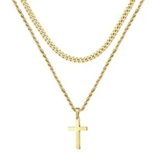 Layered Cross Pendant Necklace for Men Fathers Day Gifts Gold Silver Black Stainless Steel Mens Cross Pendant Necklaces Cross Chain Layered Rope Chain Cross Pendant Necklace for Men Women Girls 20 Chain Inch Necklace With 22 Inch Cross Pendant Necklace - Vàng - Xem 1