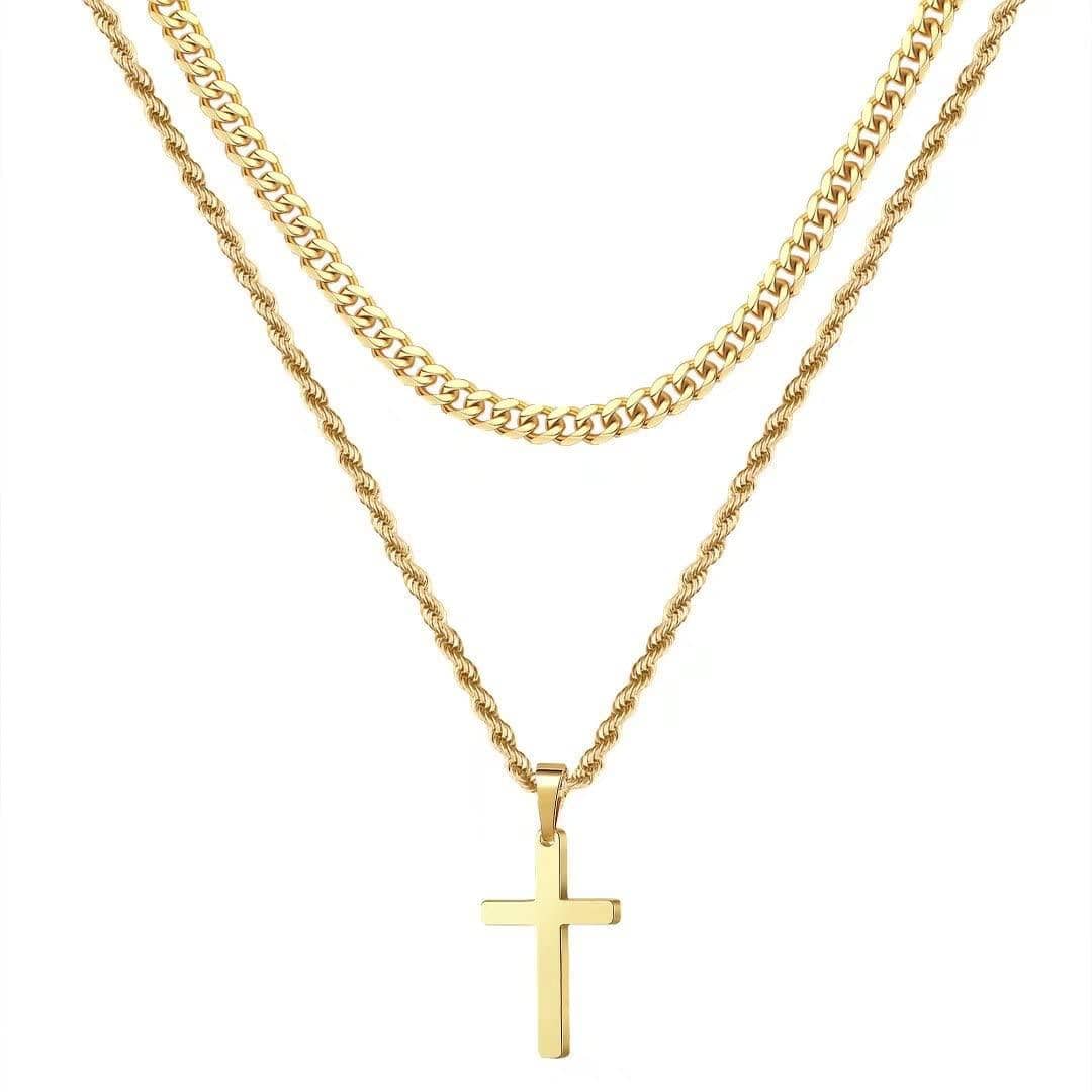 Layered Cross Pendant Necklace for Men Fathers Day Gifts Gold Silver Black Stainless Steel Mens Cross Pendant Necklaces Cross Chain Layered Rope Chain Cross Pendant Necklace for Men Women Girls 20 Chain Inch Necklace With 22 Inch Cross Pendant Necklace - Vàng - Xem 1