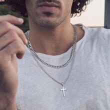 Layered Cross Pendant Necklace for Men Fathers Day Gifts Gold Silver Black Stainless Steel Mens Cross Pendant Necklaces Cross Chain Layered Rope Chain Cross Pendant Necklace for Men Women Girls 20 Chain Inch Necklace With 22 Inch Cross Pendant Necklace - Vàng - Xem 3