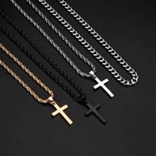 Layered Cross Pendant Necklace for Men Fathers Day Gifts Gold Silver Black Stainless Steel Mens Cross Pendant Necklaces Cross Chain Layered Rope Chain Cross Pendant Necklace for Men Women Girls 20 Chain Inch Necklace With 22 Inch Cross Pendant Necklace - Vàng - Xem 6