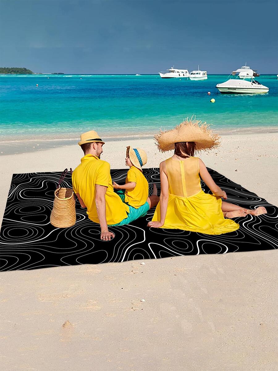 1入組抽象圖案海灘防水野餐墊 - 黑色 - 查看 1