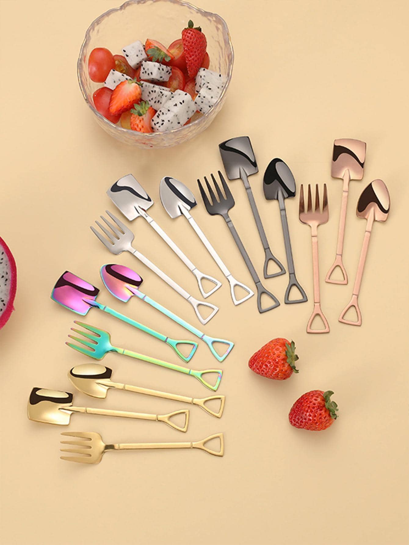 3/9pcs Stainless Steel Shovel, Dessert Fork, Ice Cream Scoop