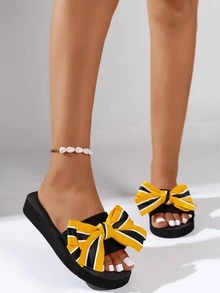 Dép trang trí nơ cho nữ, Dép polyester mùa hè thời trang - màu đen - Xem 3