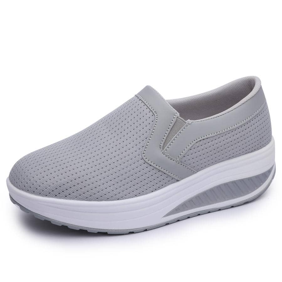 Womens Wedge Toning Rocker Shoes Fashion Loafers Slip Ons - Grey - View 1