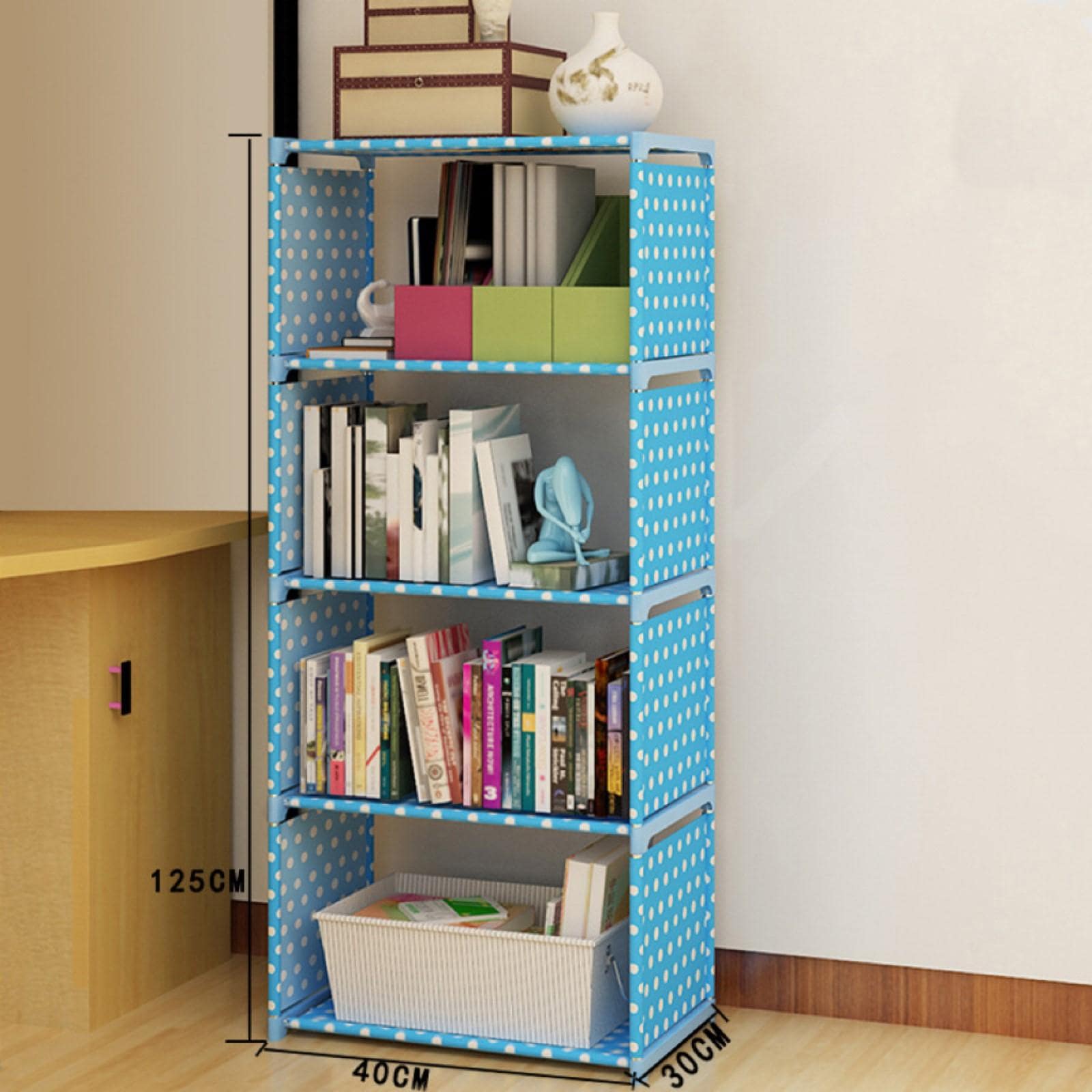 Librero Y Mueble Organizador Estante Para Libros 4 Cubos - Azul - Ver 1