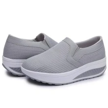 Womens Wedge Toning Rocker Shoes Fashion Loafers Slip Ons - Grey - View 2
