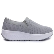 Womens Wedge Toning Rocker Shoes Fashion Loafers Slip Ons - Grey - View 4