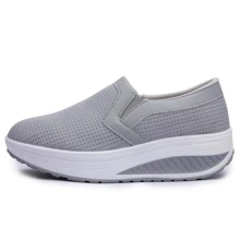 Womens Wedge Toning Rocker Shoes Fashion Loafers Slip Ons - Grey - View 3