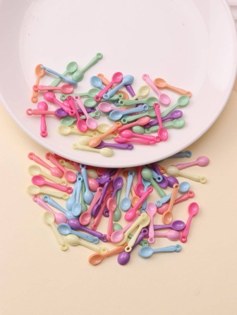100pcs Stylish 3D Acrylic Miniature Colorful Spoon Shaped DIY Jewelry Pendants (For Bracelets, Necklaces, Keychains, Earrings, Headbands, Mobile Phone Straps, Ornaments And Other Accessories)