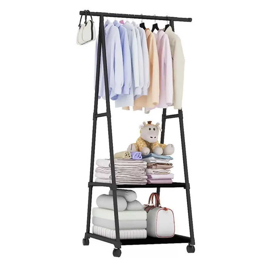 YUQING.FC. Closet Clothesline Clothes Rack Double Clothes Rack With Wheels BOSSCO - Black - View 1