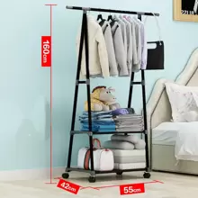 YUQING.FC. Closet Clothesline Clothes Rack Double Clothes Rack With Wheels BOSSCO - Black - View 2