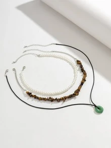 2 Cái/bộ Thời Trang Ngọc Trai Giả & Đá Trang Trí Vòng Cổ Đính Hạt & 1 Mặt Dây Chuyền Vòng Cổ Cho Nữ Dự Tiệc - Nhiều màu - Xem 5