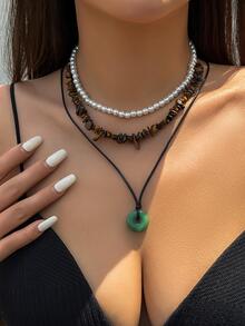 2 Cái/bộ Thời Trang Ngọc Trai Giả & Đá Trang Trí Vòng Cổ Đính Hạt & 1 Mặt Dây Chuyền Vòng Cổ Cho Nữ Dự Tiệc - Nhiều màu - Xem 2