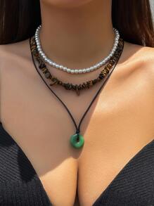 2 Cái/bộ Thời Trang Ngọc Trai Giả & Đá Trang Trí Vòng Cổ Đính Hạt & 1 Mặt Dây Chuyền Vòng Cổ Cho Nữ Dự Tiệc - Nhiều màu - Xem 1