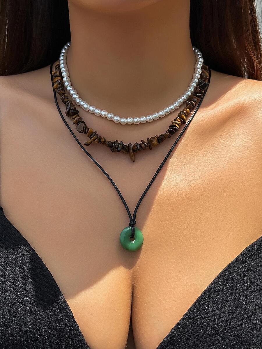 2 Cái/bộ Thời Trang Ngọc Trai Giả & Đá Trang Trí Vòng Cổ Đính Hạt & 1 Mặt Dây Chuyền Vòng Cổ Cho Nữ Dự Tiệc - Nhiều màu - Xem 1