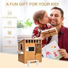 Outsunny Kids Wooden Playhouse, Outdoor Garden Games Cottage, with Working Door, Windows, Mailbox, Bench, Flowers Pot Holder, 48" x 42.5" x 53.25" - 黃色 - 查看 2