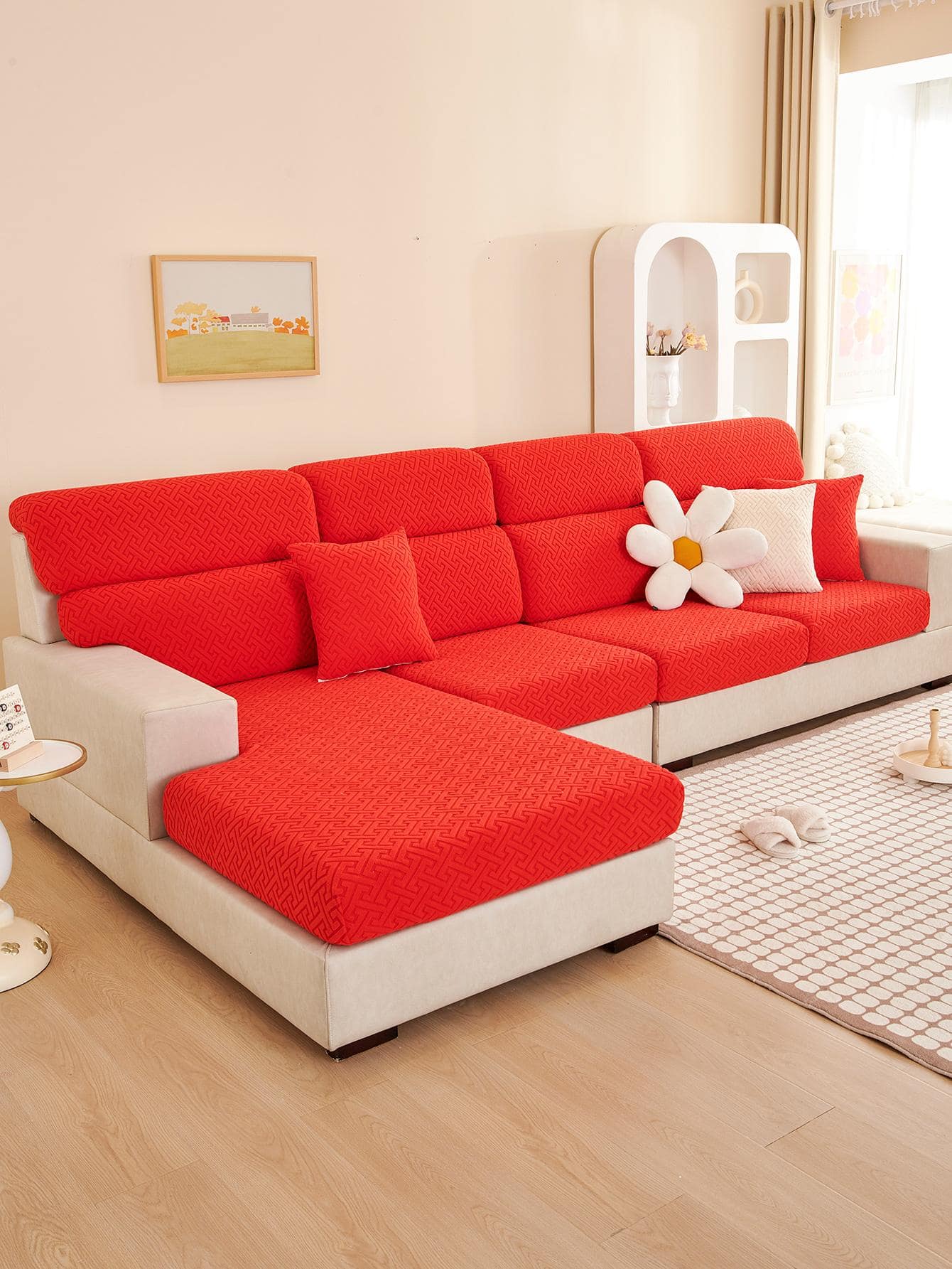 1入組防滑沙發坐墊現代滌綸沙發墊套適用於客廳和臥室 - 紅色 - 查看 1