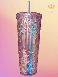 New SIRENA Litmus Color Glass For Smoothie Juice With Thermal Anti-Spill Screw Lid Star Type Bucks Coffee Fish Scales, Shiny Diamond - 粉色 - 查看 2