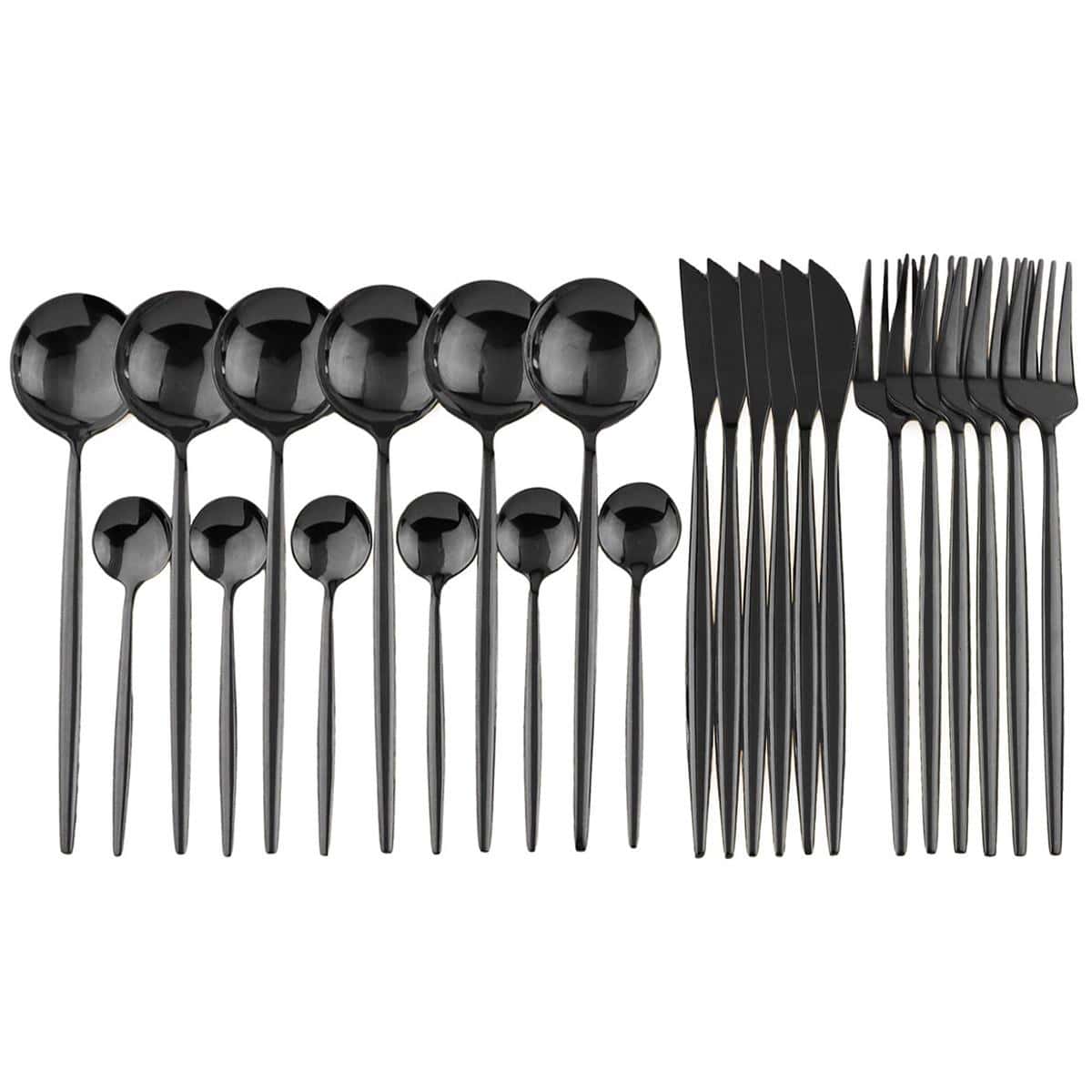 Jokipvy 24pcs Black Cutlery Set Stainless Steel Dinnerware Spoon Knife Fork Tableware Set Western Kitchen Silverware - Black - View 1