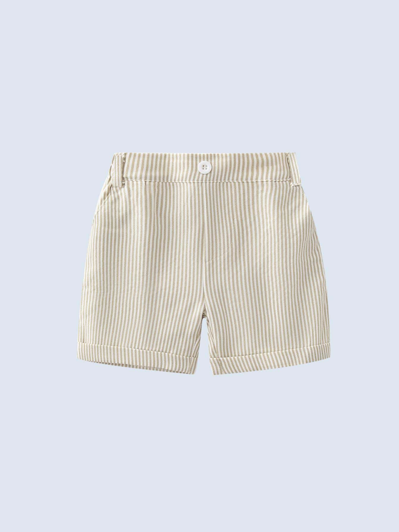 2 件婴幼儿黄色条纹领结短袖套装短裤，适合生日派对、婚礼、满月仪式、洗礼 - 杏色 - 查看 1