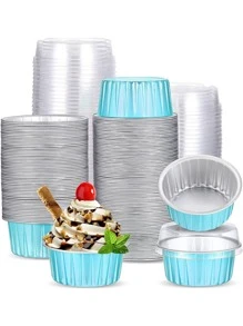 10入組一次性小杯子鋁箔杯(無蓋),烘焙工具蛋糕鋁杯小布丁舒芙蕾杯 - 藍色 - 查看 3