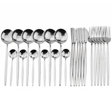 Jokipvy Stainless Steel Silverware 24pcs Mirror Dinnerware Cutlery Set Spoon Knife Fork Tableware Set Western Kitchen Flatware - Silver - View 1