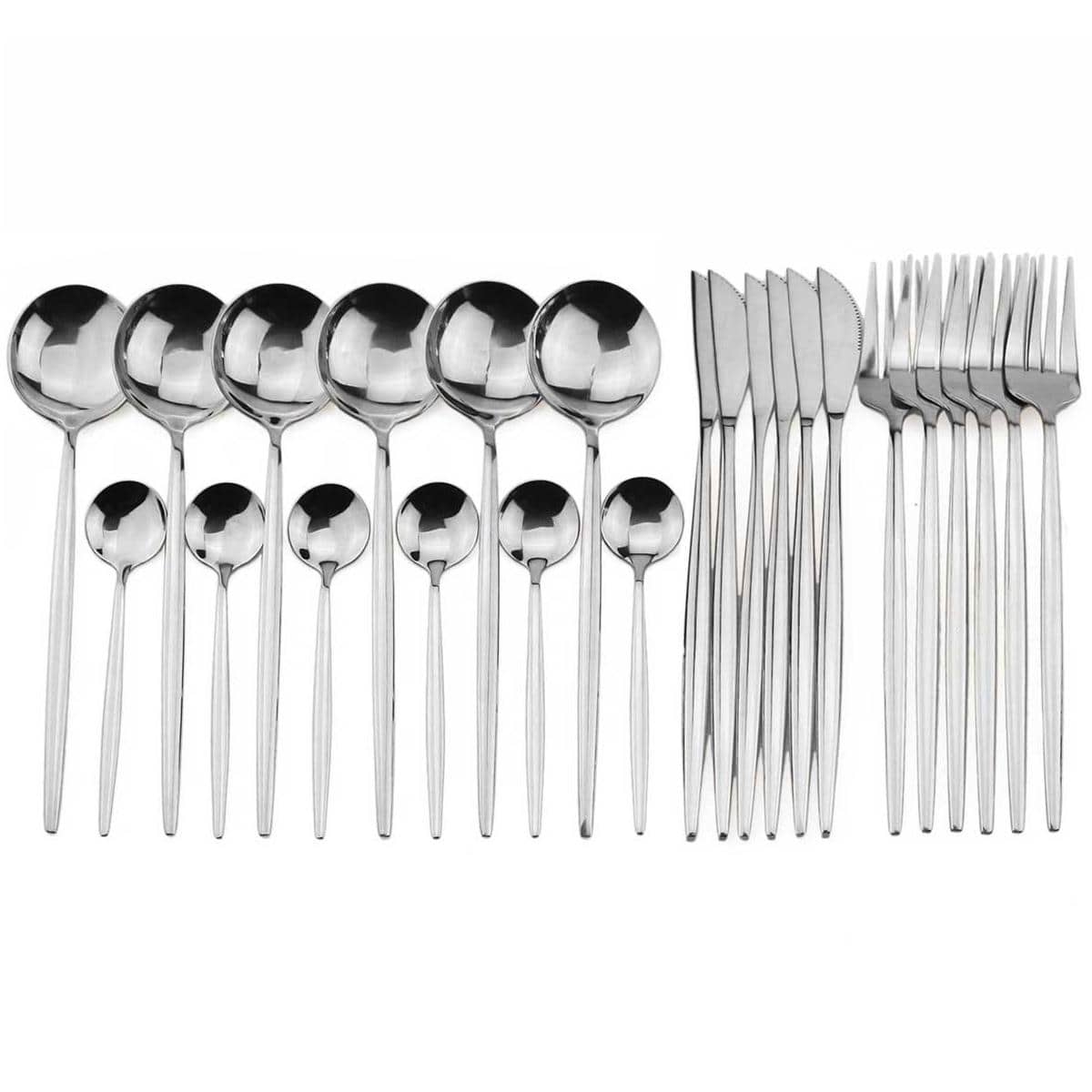 Jokipvy Stainless Steel Silverware 24pcs Mirror Dinnerware Cutlery Set Spoon Knife Fork Tableware Set Western Kitchen Flatware - Silver - View 1