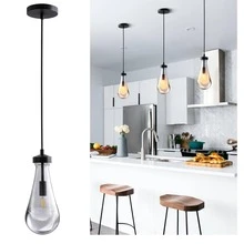 Yuexpand Modern Brass Farmhouse Pendant Lighting For Kitchen Island, Pendant Lighting Fixtures, Hanging Ceiling Light With Solid Glass Shade - 黑色 - 查看 9