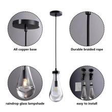 Yuexpand Modern Brass Farmhouse Pendant Lighting For Kitchen Island, Pendant Lighting Fixtures, Hanging Ceiling Light With Solid Glass Shade - 黑色 - 查看 8
