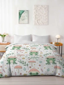 Frog & Mushroom Pattern Duvet Cover Without Filler - Multicolor - View 3