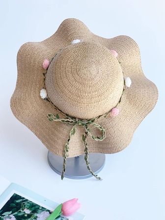 花朵裝飾草編帽