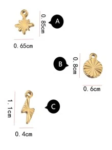 50入組不銹鋼星星圓形閃電箭耳環吊墜DIY流行珠寶製作配件 - 金黃色 - 查看 6