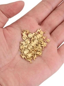 50入組不銹鋼星星圓形閃電箭耳環吊墜DIY流行珠寶製作配件 - 金黃色 - 查看 3