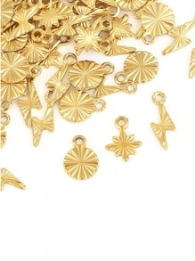 50入組不銹鋼星星圓形閃電箭耳環吊墜DIY流行珠寶製作配件 - 金黃色 - 查看 5