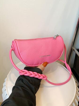 迷你粉色的字母圖案斜挎包荔枝紋壓花