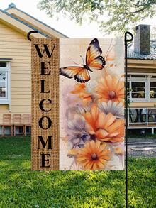 1入組滌綸花園旗幟、花卉和字母圖案戶外裝飾節日花園旗幟