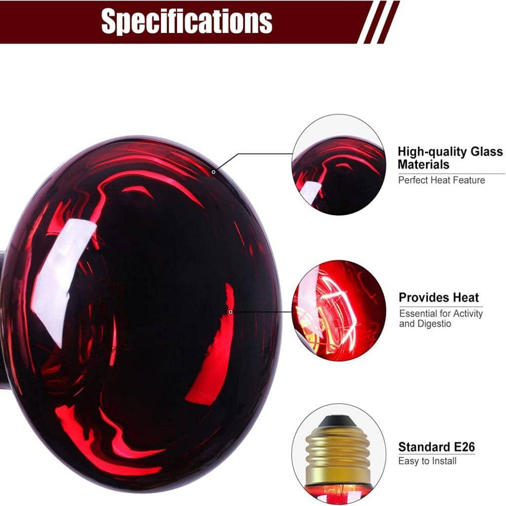 2 Pack Infrared Heat Lamp, 100W Reptile Heat Emitter Infrared Basking