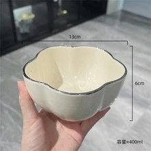 1pc Flower Design Bowl & 1pc Plate & 1pc Bear Decor Spoon, Modern Porcelain Cutlery Set For Home - Beige - View 6