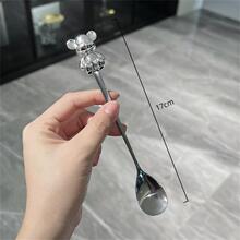 1pc Flower Design Bowl & 1pc Plate & 1pc Bear Decor Spoon, Modern Porcelain Cutlery Set For Home - Beige - View 8