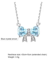 Bow Charm Necklace Valentines,Mom,Mother,Mother's Day,Gift - Blue - View 5