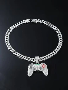 Vòng cổ mặt dây chuyền chơi game nam Rhinestone - Bạc - Xem 3