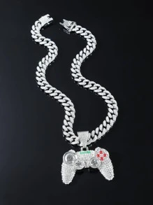 Vòng cổ mặt dây chuyền chơi game nam Rhinestone - Bạc - Xem 1