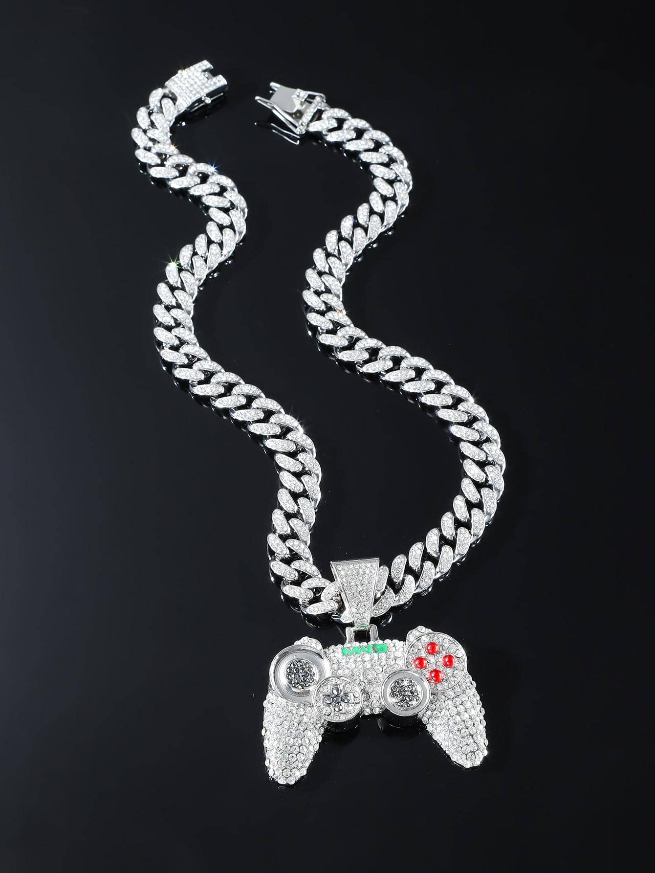 Vòng cổ mặt dây chuyền chơi game nam Rhinestone - Bạc - Xem 1