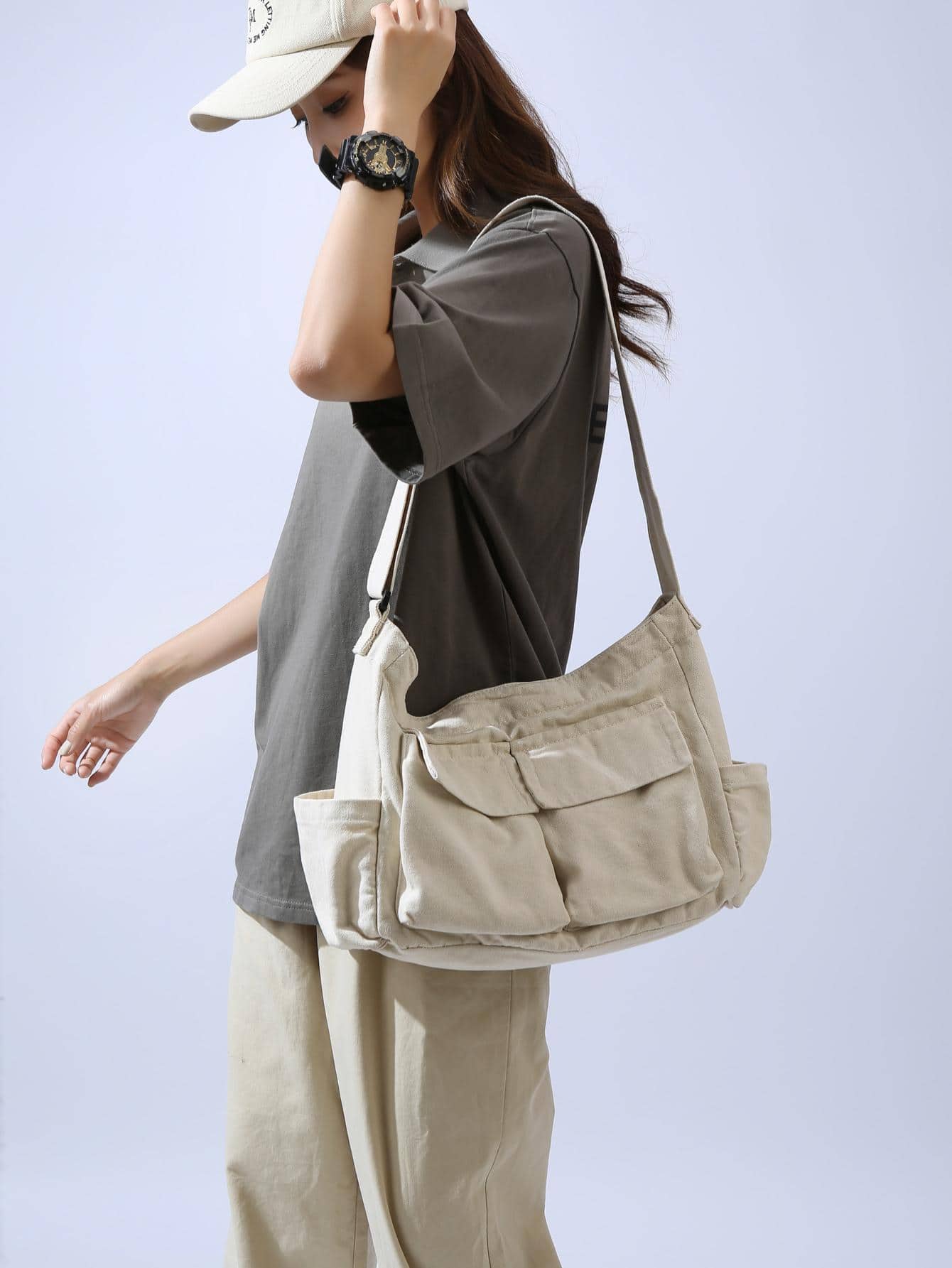 迷你流浪包尼龍前口袋休閒 - 白色 - 查看 1