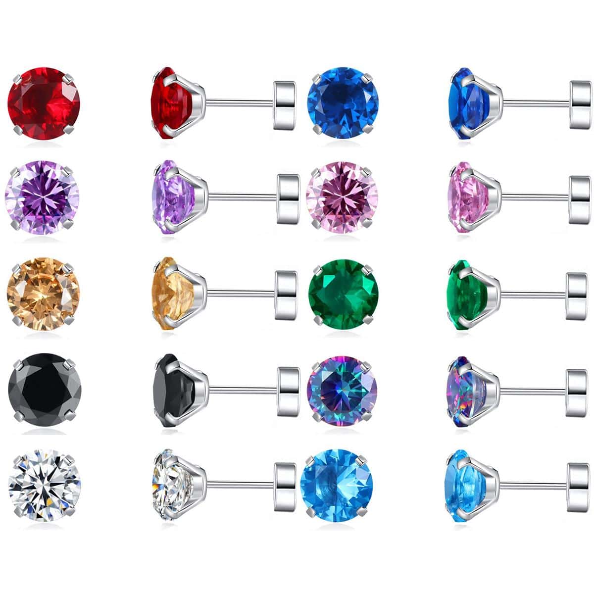 2入組/套時尚不銹鋼方晶鋯石耳釘適合男士女士日常裝飾 - 白色 - 查看 1