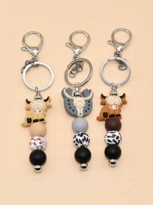 牛和珠飾鑰匙扣，適合禮品、皮夾、書包、背包和挎包 - 彩色 - 查看 4